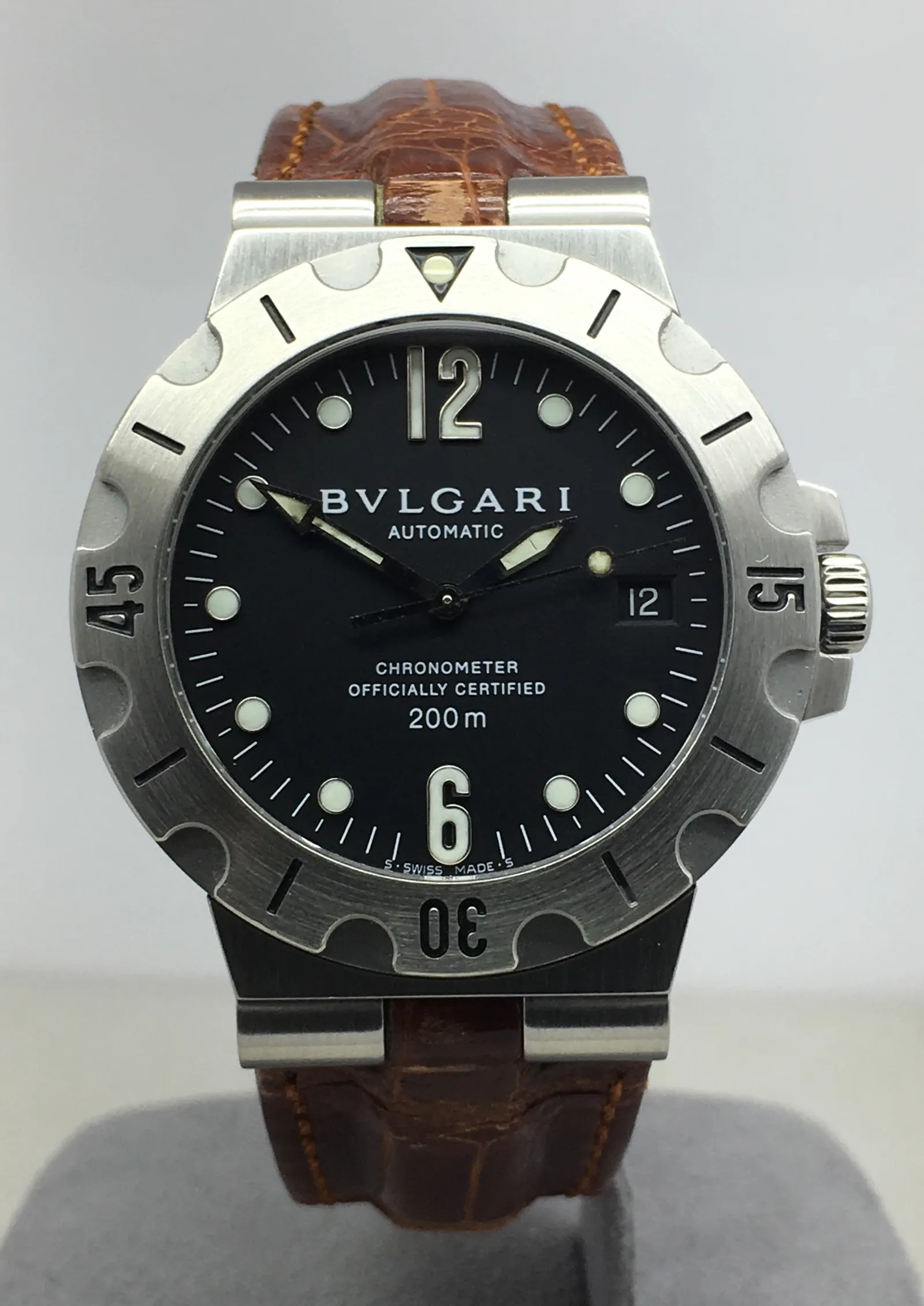Bvlgari Diogono Scuba Çelik Deri Kayış 38mm